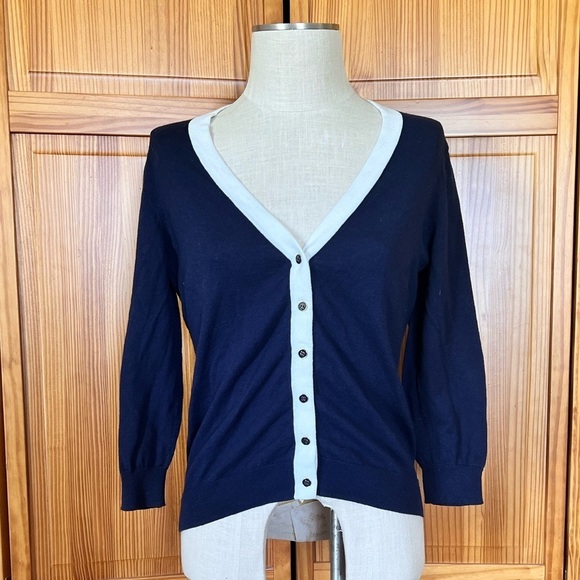 The Limited Large Navy Blue Button Front Cardigan Vneck Nautical Preppy Office - Picture 2 of 7